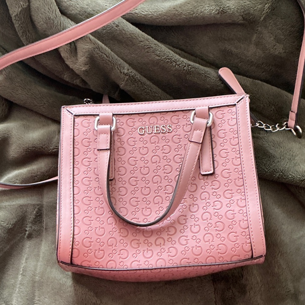 Guess Embossed Pink Shoulder Bag